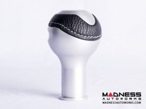 FIAT 500 Gear Shift Knob - Black Italy - Silver Base/ Black Leather Top + ABARTH Logo - V2